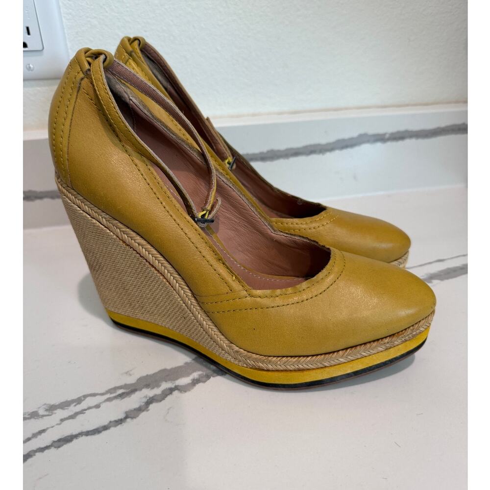 Bacio 61 Heels Women Yellow Leather Mary Jane Wedge Platform Size 10